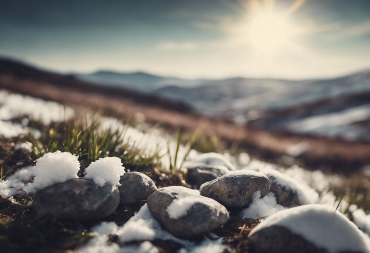 Schneebedeckte Steine Sonnenschein