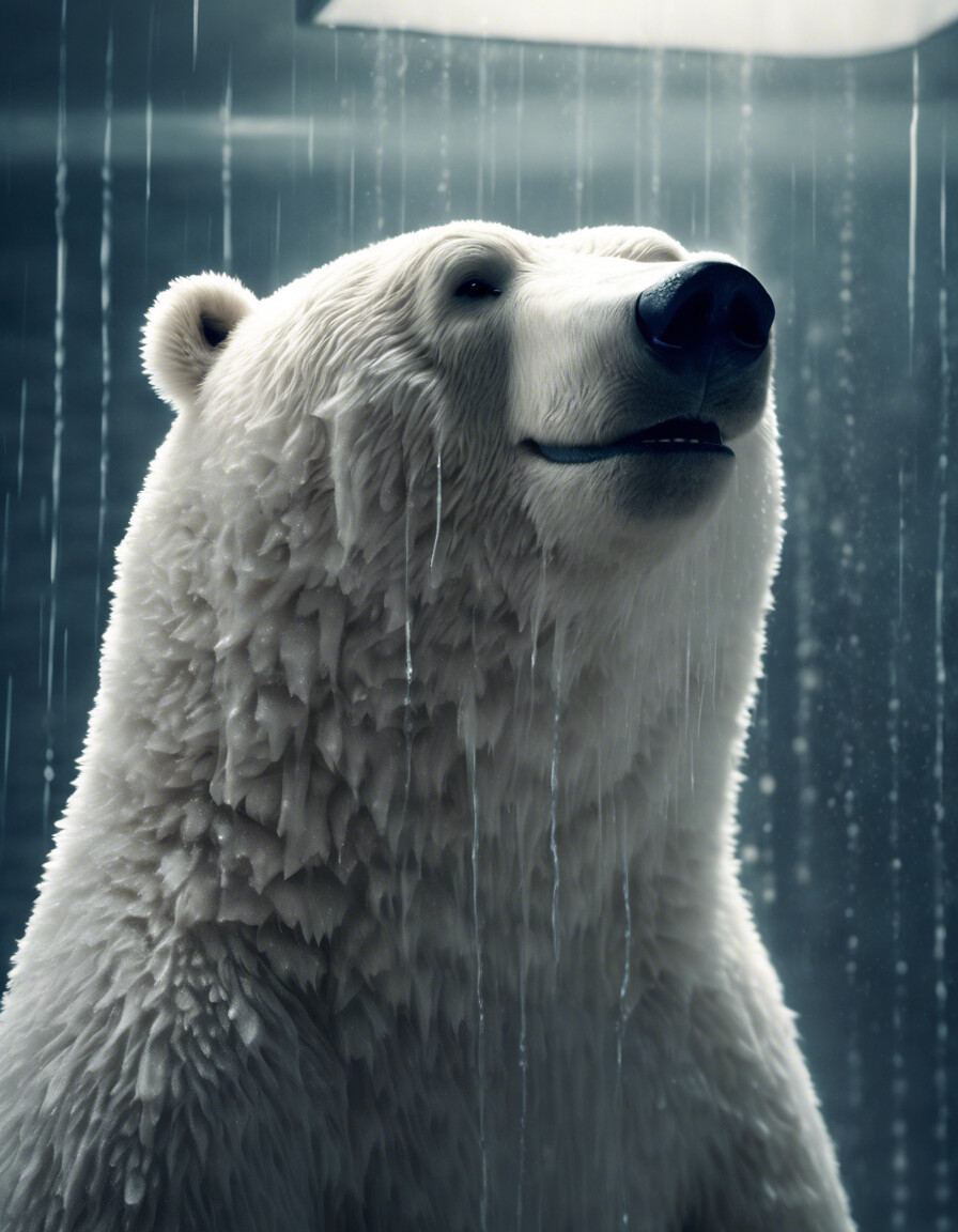 Eisbär in Regen