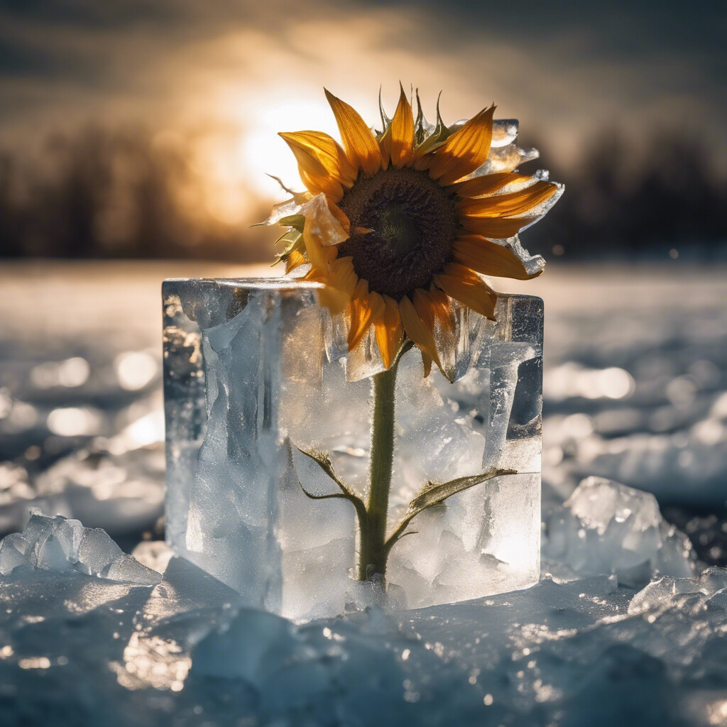 Eisgefangene Sonnenblume