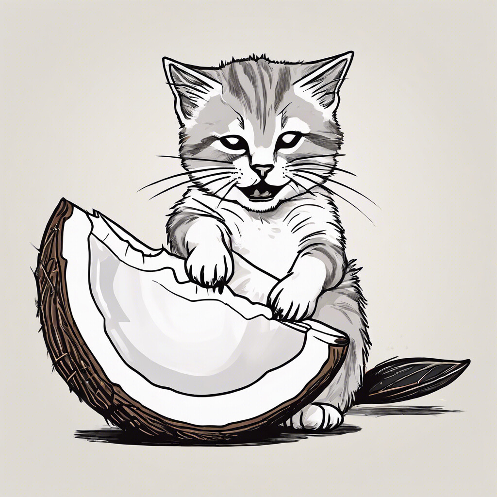 Katze mit Kokosnuss