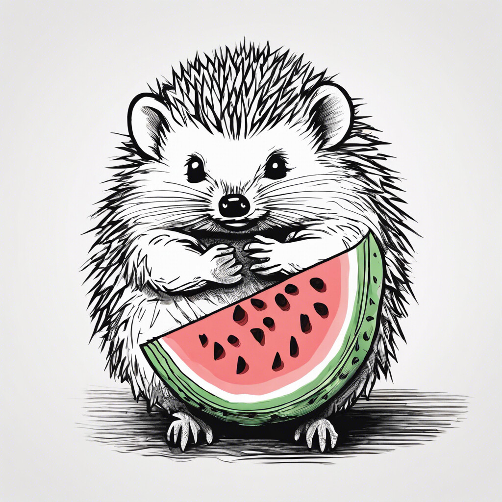 Igel genießt Wassermelone